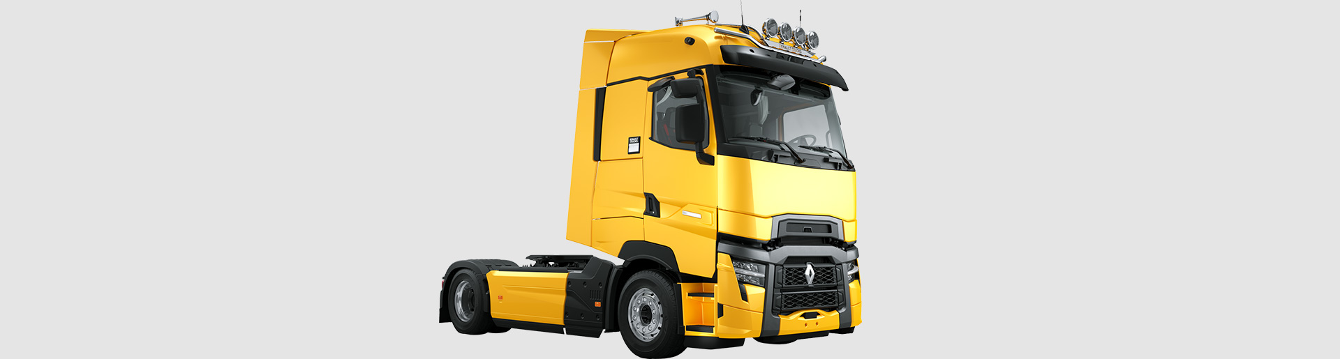 Cabina camión RENAULT TRUCKS T High amarillo aislado sobre fondo gris
